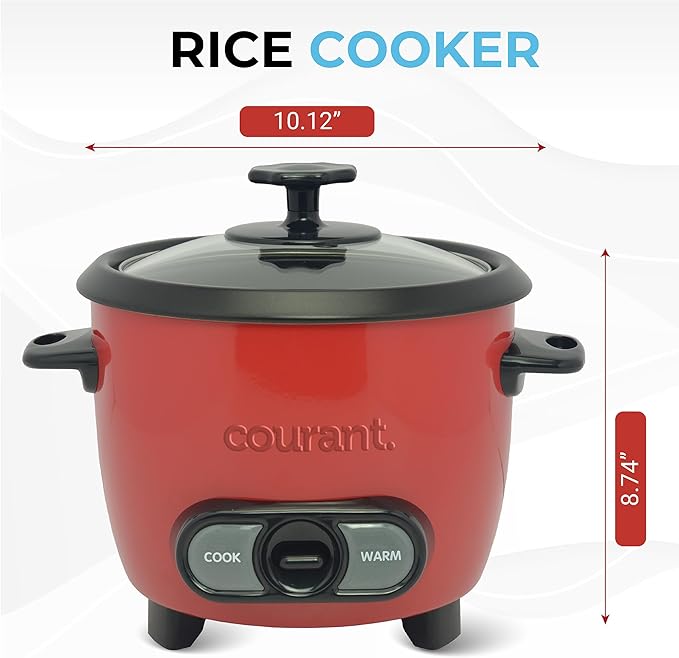 Courant Rice Cooker 8-Cup (Cooked) Removable Non-Stick Bowl One Touch Rice Cooker Red