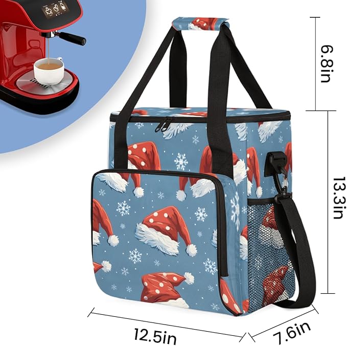 Christmas Hat Coffee Maker Carrying Bag Glitter Hat Travel Storage Bag Compatible with K-Mini or K-Mini Plus Single Serve Coffee Brewer Carrying Case with Multiple Pockets &amp Shoulder Strap