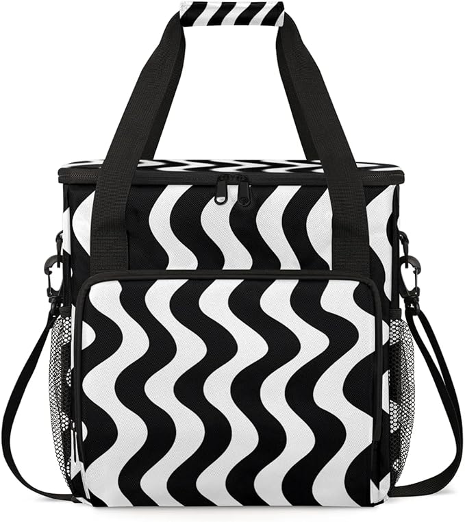 Wavy Lines Coffee Maker Travel Bag for Keurig K-Mini/K-Mini Plus Insulated Waterproof Tote with Pockets for K-Cup Portable Single-Serve Brewer Case