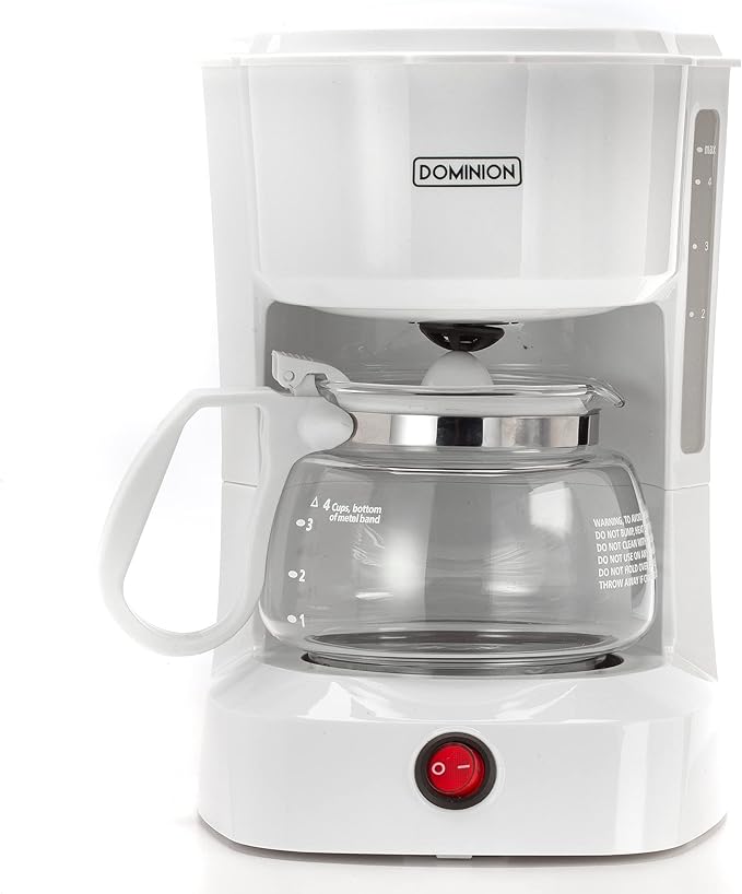 Dominion 4-Cup Coffeemaker Compact Coffee Pot Brewer Machine Quiet Operation with On / Off LED Indicator Light Convenient Cord Storage and Auto Pause Feature Easy Anti-drip Coffeemaker with Coffee