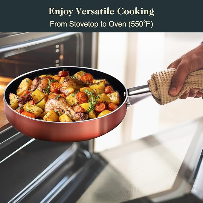 Pots and Pans Set Non Stick 7 Piece Ceramic Cookware Set Non Toxic Kitchen Induction Cookware Sets Pots and Pans Cooking Set with Oven Safe Handle 100% PFOA Free Copper