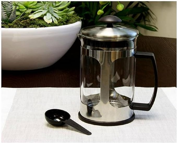 Daily Brew 1.2 Quart French Press Coffee Maker – Stainless Steel Frame Glass Carafe Easy Clean Brews 38 oz Rich Coffee