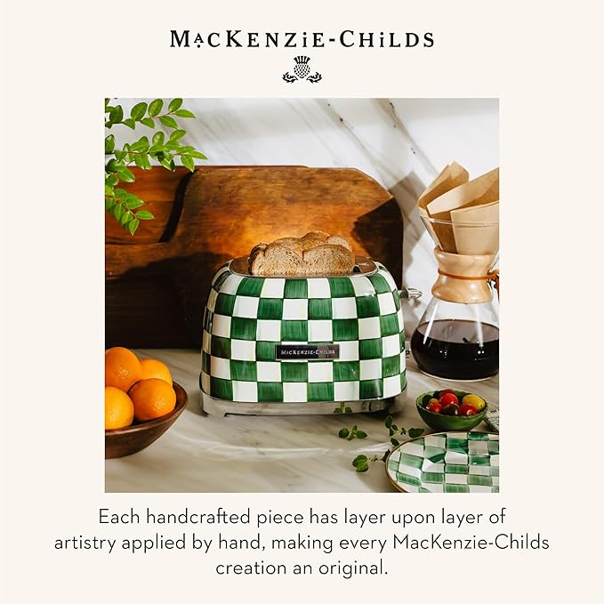 MACKENZIE-CHILDS 2-Slice Toaster Decorative Toaster for Kitchen One of Oprah’s Favorite Things Green-and-White Emerald Check