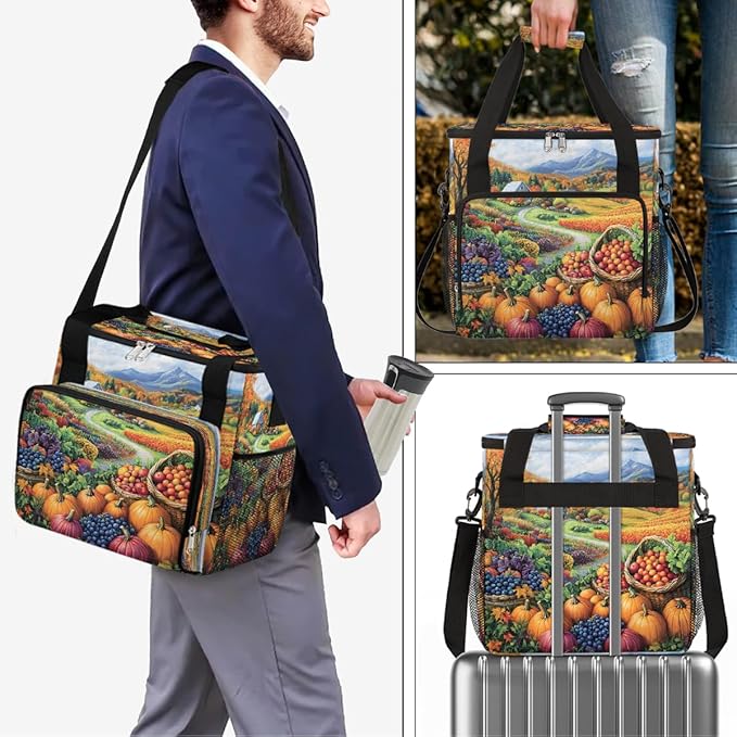 Autumn Grapes Pumpkin Maple Leaves Coffee Maker Carring Bag Travel Carrying Storage Tote Bag Compatible with Keurig K-Mini or K-Mini Plus Portable Single Serve Coffee Brewer Case with Pockets
