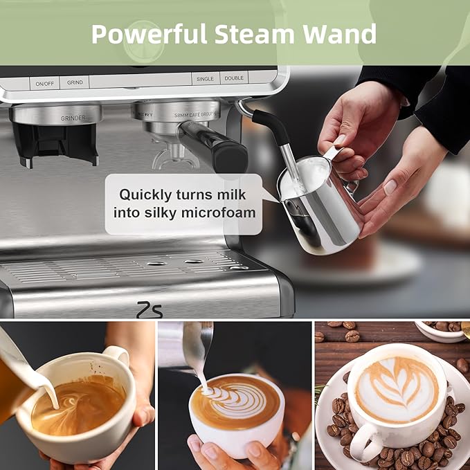 Garvee Espresso Machine With Grinder 20 Bar Professional Coffee Maker With Milk Frother Steam Wand for Cappuccino Latte Macchiato 95 oz Removable Water Tank Smart PID Temperature Control