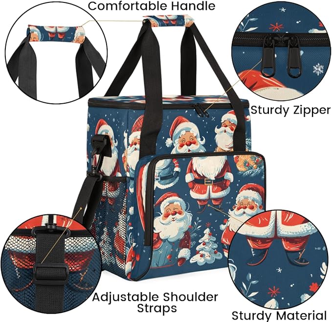 Xmas Santa Claus Coffee Maker Carrying Bag Colorful Santa Claus Travel Storage Bag Compatible with K-Mini or K-Mini Plus Single Serve Coffee Brewer Carrying Case with Pockets &amp Shoulder Strap