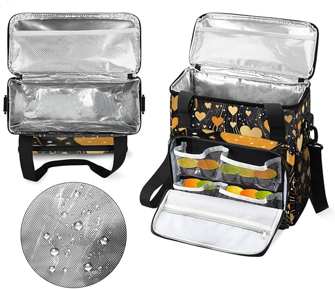 Gold Heart Coffee Maker Carrying Bag Portable Travel Storage Tote Bag Compatible with K-Mini or K-Mini Plus Single Serve Coffee Brewer Carrying Case with Multiple Pockets &amp Shoulder Strap