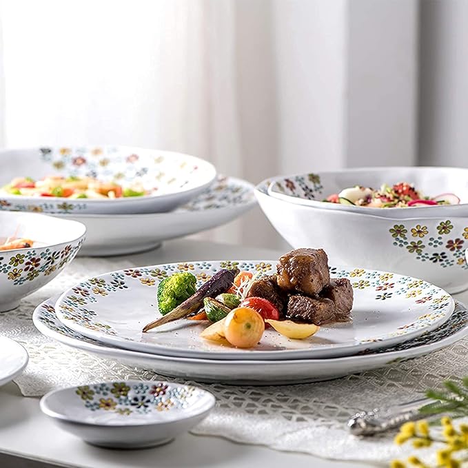 Dinnerware Sets Dish SetCeramics Dinner Sets22 Pieces Floral Pattern Porcelain | Relief Cereal Bowl and Steak Plate for Wedding Gift