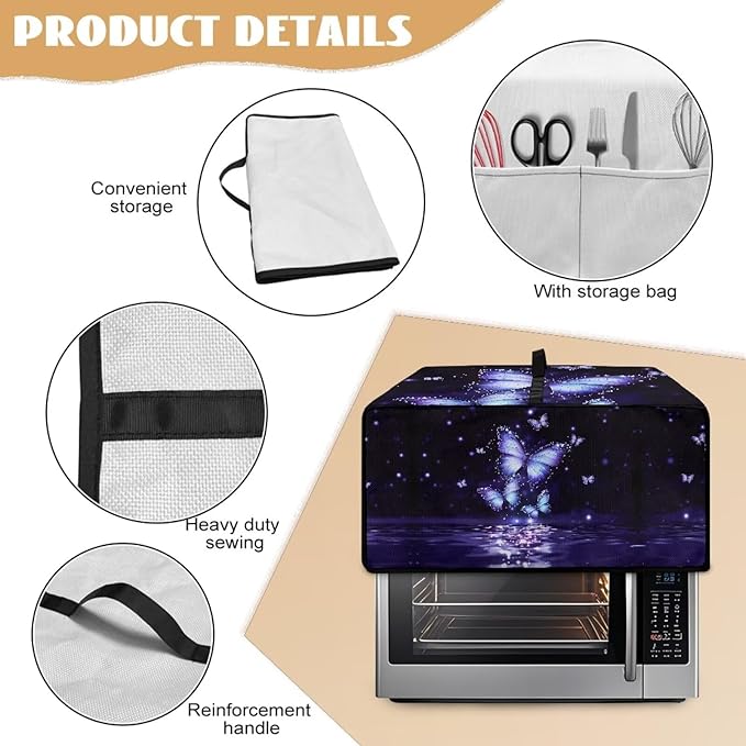 Convection Toaster Oven Cover with Storage Pockets Fits Machines Up to 18.5x14.5x9 Convection Toaster Oven Covers for Family Kitchen Essential Butterfly Lake