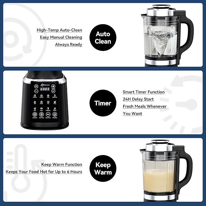 Glass Blenders for Kitchen with Tamper Blender for Smoothies Professional Blenders 1500W Motor 9 Adjustable Speeds 14 Preset Programs High-Speed Heating Blender for Nut Milk Soups Sauces &amp