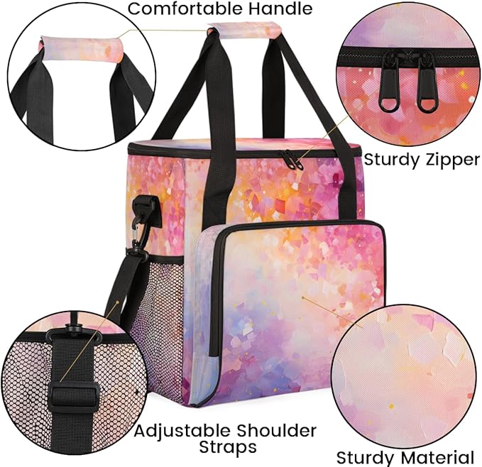 Glitter Coffee Maker Carrying Bag Pink Marble Portable Travel Storage Tote Bag Compatible with K-Mini or K-Mini Plus Single Serve Coffee Brewer Carrying Case with Multiple Pockets &amp Shoulder Str