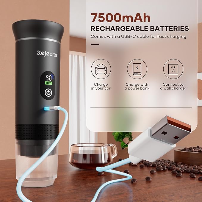 Portable Coffee Maker Espresso Machine Small Electric Battery Operated Coffee Cup Mini Espresso Machines Self-Heating Car Travel Espresso Pod Maker 3-IN-1 Ground Coffee &amp NS Capsule Hiking Campin