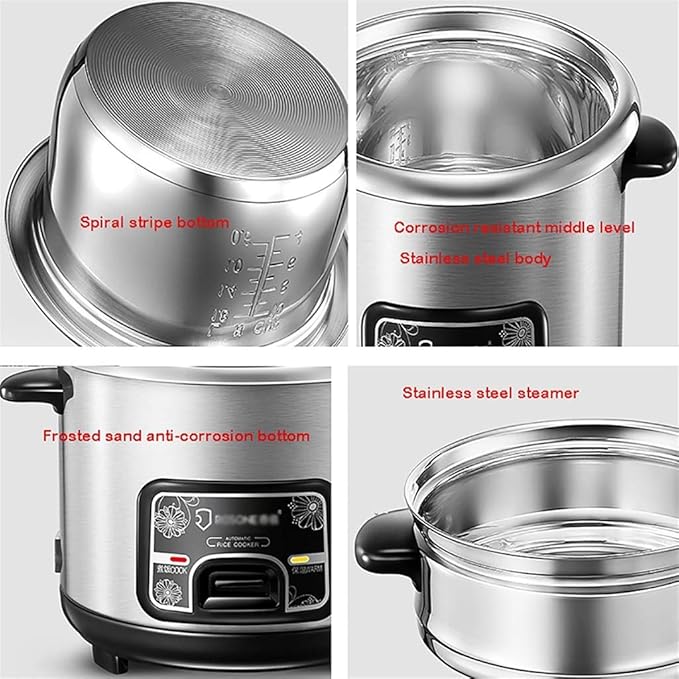 Household Rice Cooker-Steamer 304 Stainless Steel Rice Cooker With Spatula And Measuring Cup For 1-7 People(3L)