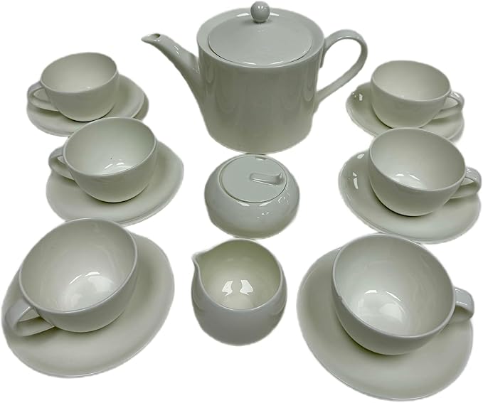 Bone China Dinnerware and Serveware. 15 Piece Tea Set Service for 6 Classic White