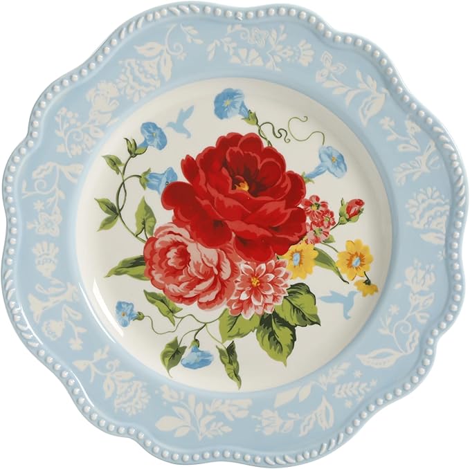 12-Piece Stoneware Dinnerware Set Service for 4 Floral Design with Scalloped Rim Dishwasher &amp Microwave Safe