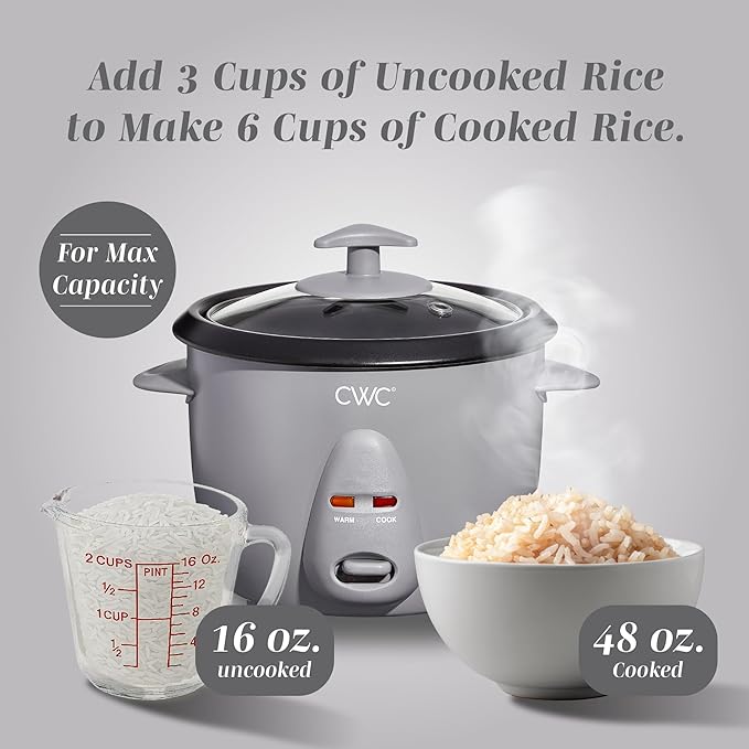 COOK WITH COLOR 6 Cup Rice Cooker 300W - Effortless Cooking and Perfectly Cooks 3 Cups of Raw Rice for 6 Cups of Cooked Rice Grey