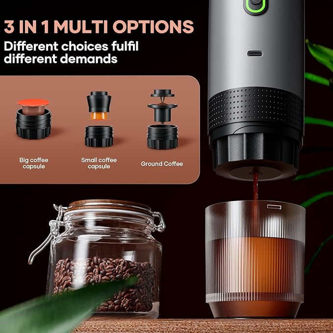 kejector Portable Coffee Maker Espresso Machine for Travel Nano Car Coffee Maker Compatible with Ground Coffee &amp Capsule for RV Hiking Camping Office Travel Espresso Maker Electric Coffee Machin
