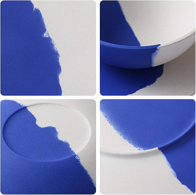 MORGIANA Bamboo Dinnerware Set 8-Pieces Reusable Tableware Set Eco-Friendly Plates Cups Bowls for Camping Picnic Outdoor Party (blue &amp white)