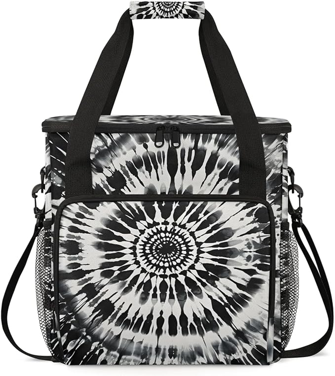 Black Tie Dye Coffee Maker Travel Bag for Keurig K-Mini/K-Mini Plus Insulated Waterproof Tote with Pockets for K-Cup Portable Single-Serve Brewer Case