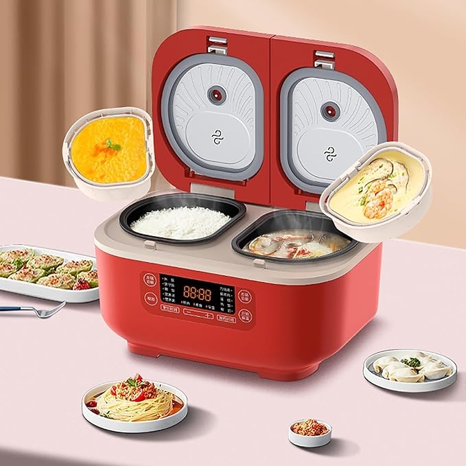 Rice Cooker (1.5+1.5L) Home Double Inner Integrated Multi-function Rice Cooker 12H Appointment and Insulation for 1-3 People(B)