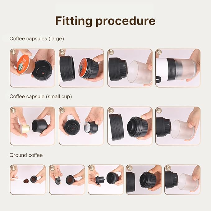 Irishom Portable Coffee Machine 3 in 1 Cordless Electric Coffee Maker Work with Capsule and Ground Coffee Cold Brew and Heating Coffee Maker with 150ml Cup