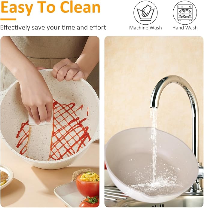 Kitchen Cookware Set Pots and Pans Set White Nonstick Granite Coating Dishwasher Safe Fast Even Heat Induction Frying Pan Stockpot Sauce Pan