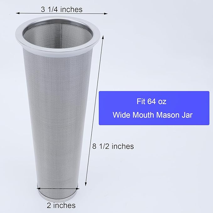 Fermus Set of 2 Cold Brew Coffee Maker 64oz / 2Quart Glass Pitcher with Stainless Steel Filter and Pour Spout Handle Lid Mason Jar for Making Cold Coffee Fruit Drinks Sun Tea (2)