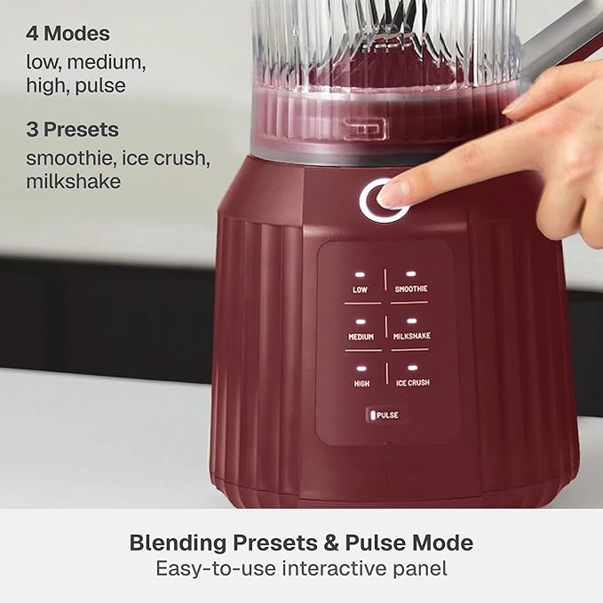 Countertop Blender with Pitcher and To-Go Cup 1100W High-Power Blender Stainless Steel Blade Multiple Speed Settings (Cabernet Red)