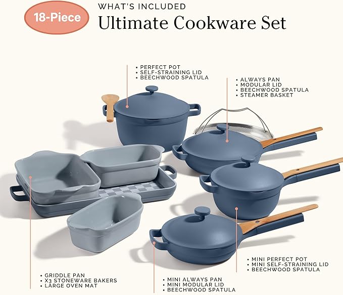 Our Place Ultimate Cookware Set - Complete 18-Piece Set Including the Always Pan Perfect Pot and Bakeware Set | Multifunctional Toxin-Free Nonstick | Replaces 44 Pieces | Blue Salt