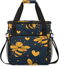 Bees Love Heart Coffee Maker Travel Bag for Keurig K-Mini/K-Mini Plus Insulated Waterproof Tote with Pockets for K-Cup Portable Single-Serve Brewer Case