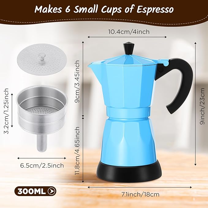 Coffee Pot 6 Cup Electric Espresso Coffee Maker Italian Moka Maker 300ml Portable Aluminum Espresso Machine Cafetera Moka Pot with Detachable Base Gift for Home Travel(Blue)