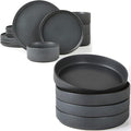 Famiware Star Dinnerware Set with Plates and Bowls Service for 4 (16-Piece) Stoneware Kitchen Dishes Dinner Sets - Full Glaze Matte Dark Charcoal