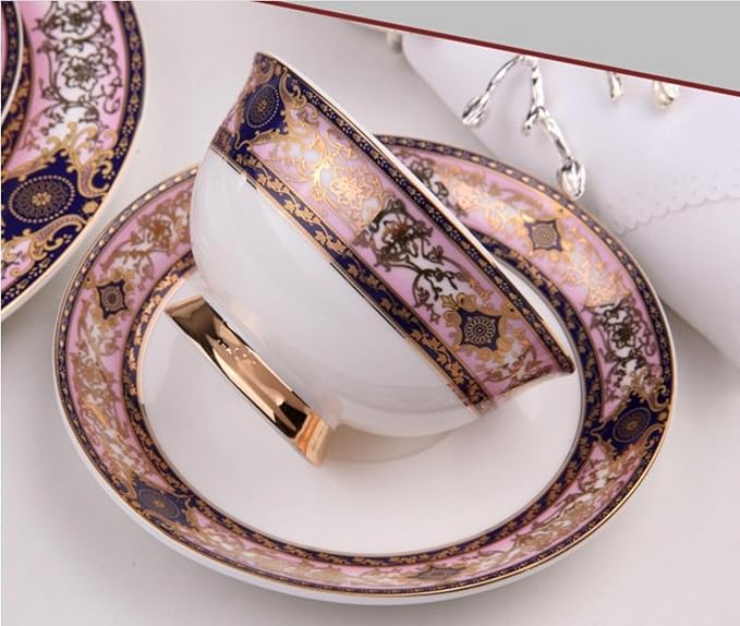 European Style Dinnerware Set Service for 2 Bone China Dinnerware Sets Unbreakable Porcelain Dinner Sets Coffee Cup and Saucer Tableware Set Steak Dinner Plates Dish Set Pink-3