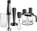Braun 4-in-1 Immersion Hand Blender Powerful 500W Stainless Steel Stick Blender Variable Speed + 6-Cup Food Processor Whisk Beaker Masher Finer Blending MultiQuick MQ7077