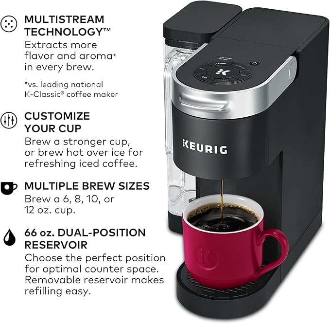 Keurig K-Supreme Single Serve K-Cup Pod Coffee Maker MultiStream Technology 4 Brew Sizes 66oz Dual-Position Removable Reservoir Black