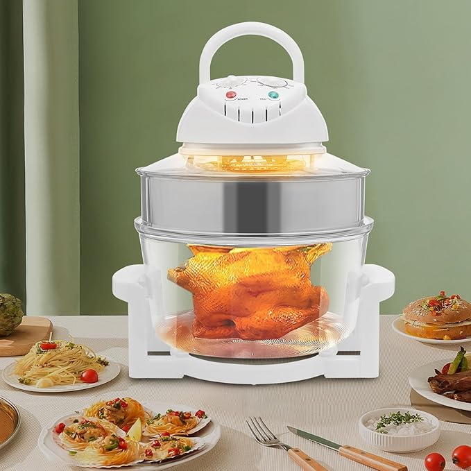 17.96 Quart Air Fryer Halogen Convection Oven with See-Through Glass 1200W-1400W Electric Oven 360° Viewable Airy Fryer Hot‑Air Circulation Cooker Adjustable Temperature and Timer