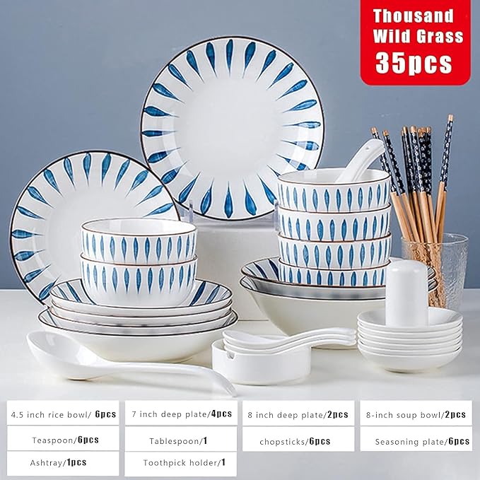 Dinnerware Set Dinnerware Sets Plates And Bowls Sets Dishes Sets-Complete Porcelain Combination-for Home Kitchen Dining(Chiba35 pieces)