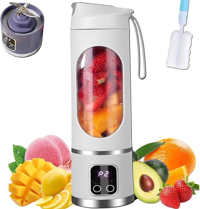 Digital Multimode Juicer Blender - Smart Led Display 3 Speed12-Blade Fresh Juice Bottle 450ml Portable Digital Display Juicer Diet-Friendly Leak Proof Design For Smoothies Liquid Diet (White)