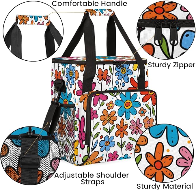 Cute Floral Colorful Travel Coffee Maker Carrying Bag Boho Large Organizer Storage Tote Bag Insulated Reusable Cooler Lunch Bags
