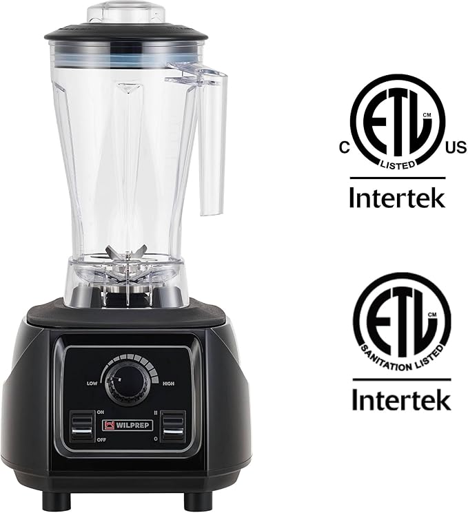 WILPREP Commercial Blender with 2 HP Motor Stepless Speed Control Toggle Switch and 64 fl oz BPA Free Tritan Jar for Smoothies Shakes &amp Frozen Drinks Black ETL+NSF Certificated