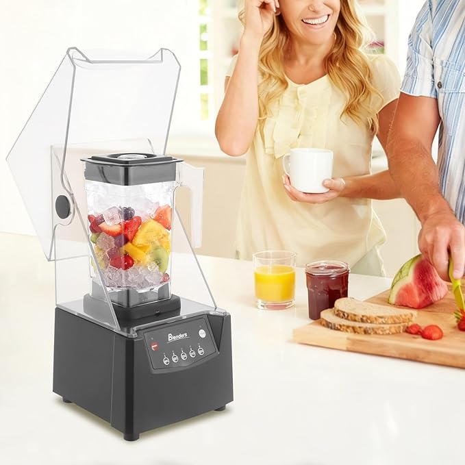 1.8L Soundproof Smoothie Machine 2600W Commercial Smoothie Maker Professional Countertop Blender with Quiet Sound Enclosure for Shakes Fruit Food Mixer Soy Milk Juicer Processor