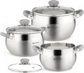 Daniks Modern 6-Piece Stainless Steel Cookware Set with Glass Lids Tri-Ply Bases for Even Heating Induction Compatible Dishwasher Safe Heatproof Handles