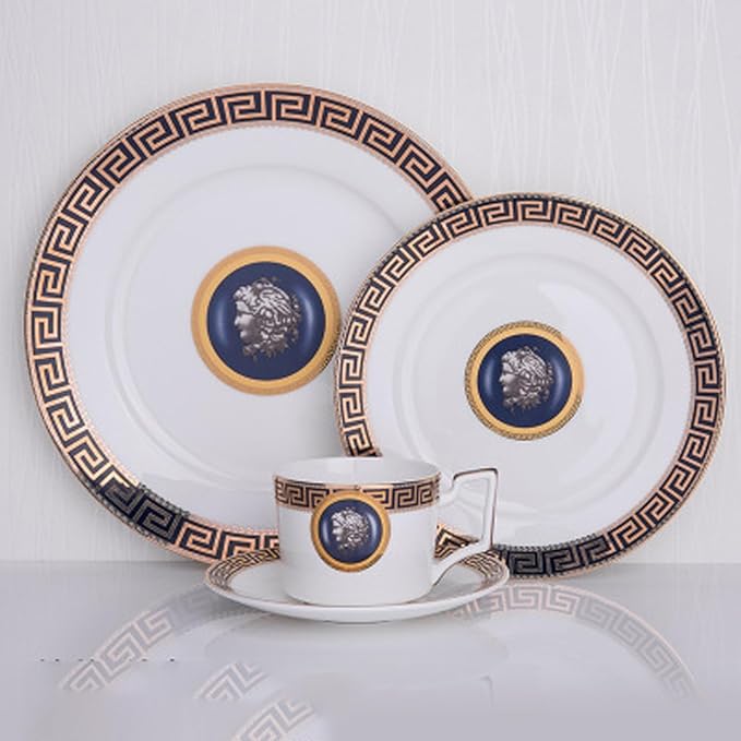 European Style Dinnerware Set Service for 4 Bone China Dinnerware Sets Unbreakable Porcelain Dinner Sets Coffee Cup and Saucer Tableware Set Steak Dinner Plates Dish Set Blue Song-2