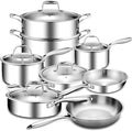11-Piece Pots and Pans Set 18/10 Stainless Steel Cookware Set Induction Compatible PFOA-Free Coating Dishwasher Safe Includes Frying Pan &amp Sauce Pan with Lids