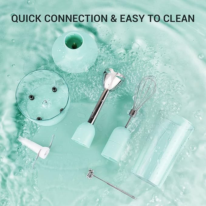 Immersion Hand Blender ISILER 5-in-1 500-Watt Multi-Purpose Stick Blender with 860ml Food Chopper 600ml Container Milk Frother Egg Whisk 8-Speed for Puree Infant Food Smoothies Soups