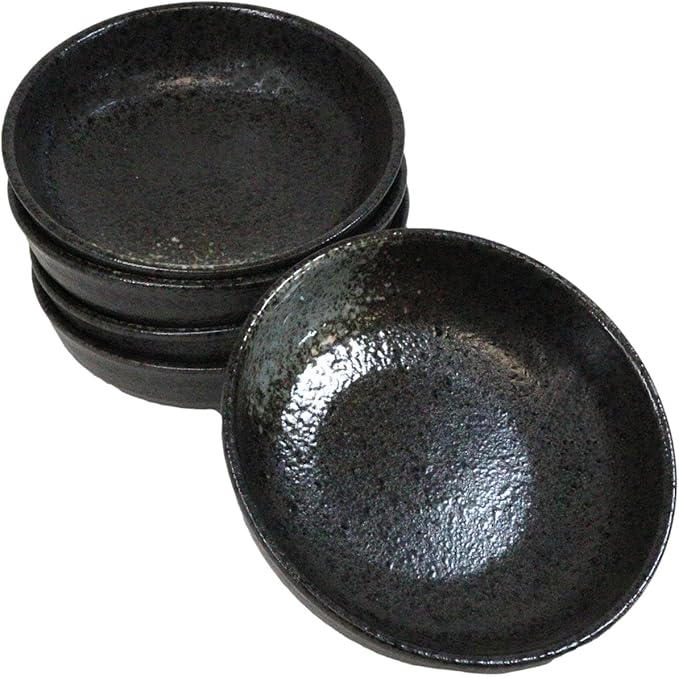 Ebros Gift Artistic Charcoal Grey Tone Hakumu Collection Dinnerware Serveware Kitchenware Set Asian Japanese Restaurant Supply (Pack Of 5 Shallow Bowl Deep Plates 10oz)