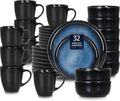 Romswi Dinnerware Set for 8 32Pcs Stoneware Plates and Bowls Sets with Mugs Chip &amp Scratch Resistant Dish Set Handmade Reactive Glaze OvenMicrowave and Dishwasher Safe Dreamy Moonlight-Blue