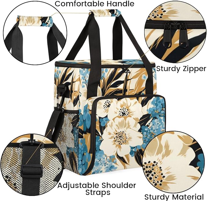 Tiger Print Coffee Maker Carrying Bag Blue Flower Travel Storage Bag Compatible with K-Mini or K-Mini Plus Single Serve Coffee Brewer Carrying Case with Multiple Pockets &amp Shoulder Strap