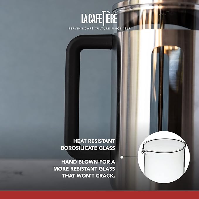 La Cafetière Pisa Brushed Stainless Steel Cafetière Eight Cup Silver Gift Boxed