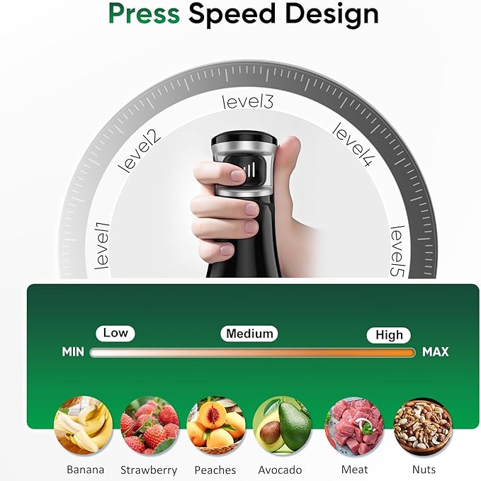 1000W Handheld Immersion Blender Set - 5 in 1 Stick Blender with Chopper Whisk Beaker Frother - Anti-Scratch Non-BPA Hand Blender Kit for Versatile Cooking